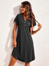 Notched Short Sleeve Lounge Dress Black OutfitFlow