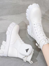 Lace Up PU Leather Platform Boots White OutfitFlow