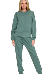 Zenana Scuba Crewneck Pullover & Joggers 2 Pieces Set ASH JADE OutfitFlow