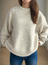 Round Neck Long Sleeve Sweater Beige One Size OutfitFlow