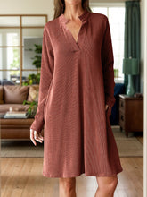 Notched Long Sleeve Mini Dress with Pockets Brown OutfitFlow