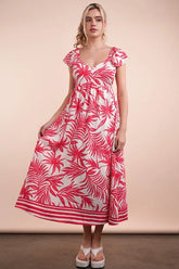 VERY J Tropical Printed Midi Summer Boho Dress Tomato Mix OutfitFlow