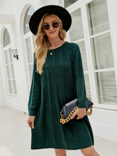 Cable-Knit Long Sleeve Sweater Dress Black Forest OutfitFlow