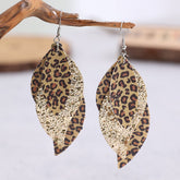 PU Leather Leopard Leaf Earrings Gold One Size OutfitFlow