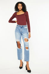 Kancan High Rise Distressed Boyfriend Jeans MEDIUM OutfitFlow