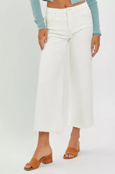 RISEN Tummy Control High Rise Crop Wide Jeans Cream OutfitFlow