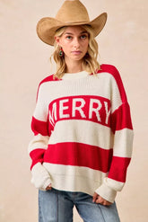 BiBi Christmas Merry Lettering Sweater IVORY RED OutfitFlow