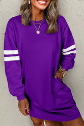 Stripe Long Sleeve Casual Sweatshirt Dress Violet OutfitFlow