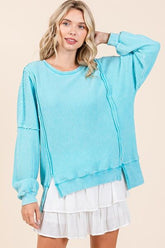 Mittoshop Mineral Wash Waffle Long Sleeve Sweatshirt Tiffany Blue OutfitFlow