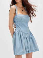 Smocked Crisscross Back Denim Mini Dress Light Blue OutfitFlow