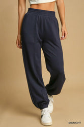 Umgee Drawstring Jogger Pants with Front Seam Detail MIDNIGHT OutfitFlow