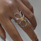 Two-Tone Daisy Flower Ring Gold One Size OutfitFlow