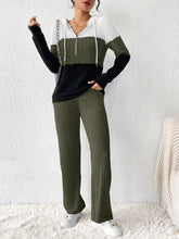 Color Block Half Zip Hooded Top and Pants Set Moss OutfitFlow