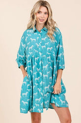 Mittoshop Zebra Print Button Down Shirt Mini Dress Seagreen OutfitFlow