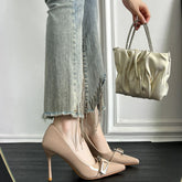 Decor Buckle Point Toe Stiletto Pumps Apricot OutfitFlow