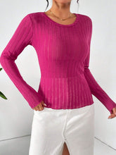 Round Neck Long Sleeve T-Shirt Deep Rose OutfitFlow