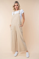 White Birch Sleeveless Wide Leg Jumpsuit Oatmeal OutfitFlow