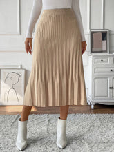 Perfee Pleated Midi Sweater Skirt Tan OutfitFlow