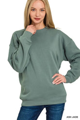 Zenana Fleece Round Neck Sweatshirts ASH JADE OutfitFlow