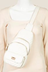 Fame Faux Leather Cushioned Sling Bag White One Size OutfitFlow