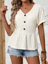 V-Neck Short Sleeve Blouse Ivory OutfitFlow