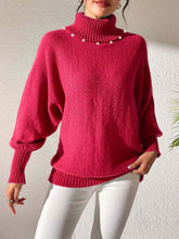 Turtleneck Long Sleeve Sweater Deep Red OutfitFlow