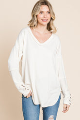 Culture Code Full Size V-Neck Dropped Shoulder Blouse ECRUCREAM OutfitFlow