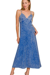 Zenana Tencel Mineral Washed Maxi Dress CLASSIC BLUE OutfitFlow