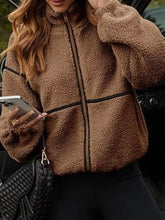 Cozy Sherpa Fleece Zip-Up Jacket Brown OutfitFlow