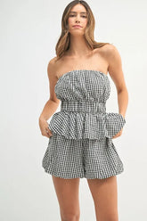 MABLE Gingham Tube Top and Shorts Set Black OutfitFlow