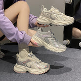 Contrast Mesh Platform Athletic Sneakers Purple OutfitFlow