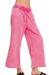 Zenana Washed French Terry Palazzo With Pockets HOT PINK OutfitFlow