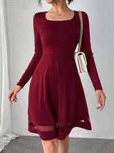 Square Neck Long Sleeve Mini Dress Burgundy OutfitFlow