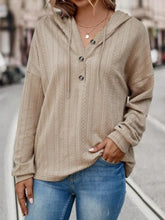 Drawstring Dropped Shoulder Long Sleeve Hoodie Khaki OutfitFlow