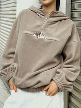 Mountain Quarter Zip Long Sleeve Hoodie Khaki OutfitFlow