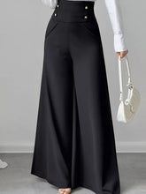 High Waist Wide Leg Button Decor Pants Black OutfitFlow