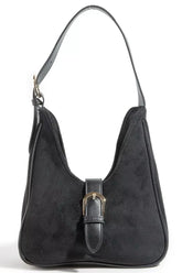 Fame Buckle Accent Faux Suede Hand Bag BK one size OutfitFlow