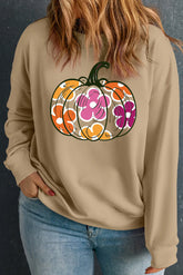 Plus Size Pumpkin Graphic Dropped Shoulder Sweatshirt Khaki OutfitFlow