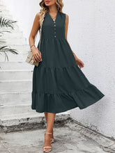 V-Neck Sleeveless Tiered Dress Dark Green OutfitFlow