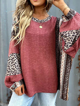 Leopard Color Block Ribbed Top Cerise OutfitFlow