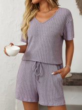 Mandy V-Neck Short Sleeve Top and Shorts Set Lilac OutfitFlow
