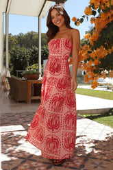 Printed Halter Neck Maxi Dress Coral OutfitFlow