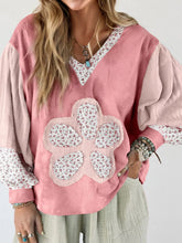 Floral Patch V-Neck Sweatshirt Dusty Pink OutfitFlow