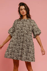 BiBi Leopard Denim Dress With Back Contrast Tie Detail OFF WHITE LEOPARD OutfitFlow