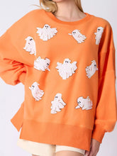 Halloween Sequin Ghost Oversized Sweatshirt Orange OutfitFlow