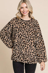 Culture Code Leopard Faux Fur Round Neck Top Brown OutfitFlow