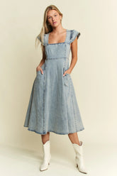 Jade By Jane Full Size Ruffled Denim Midi Dress Plus Size DENIM BLUE OutfitFlow