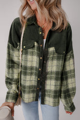 Snap Down Collared Neck Plaid Jackets Black Forest OutfitFlow