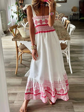 Smocked Printed Tie Shoulder Maxi Dress Red OutfitFlow