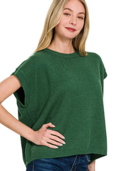 Zenana Oversized Viscose Sweater Vest DK GREEN OutfitFlow